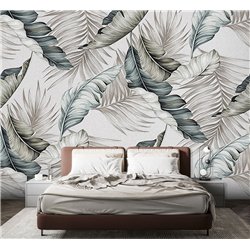 Фотообои фреска цветные перья и листья 3d для зала 400х270