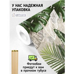 Фотообои тропические листья и бетон на кухню 300х270