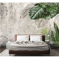 Фотообои тропические листья и камень на кухню 400х270
