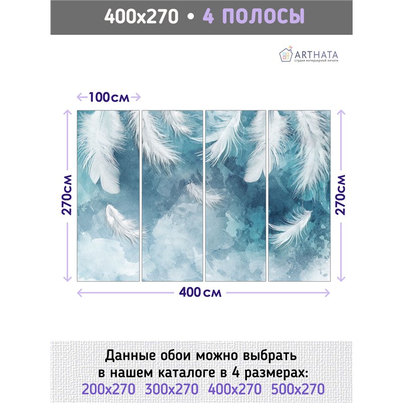 Фотообои перья на голубом фоне 3д в зал метровые 400х270