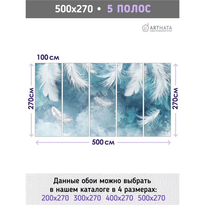 Фотообои белые перья на синем фоне на кухню метровые 500х270