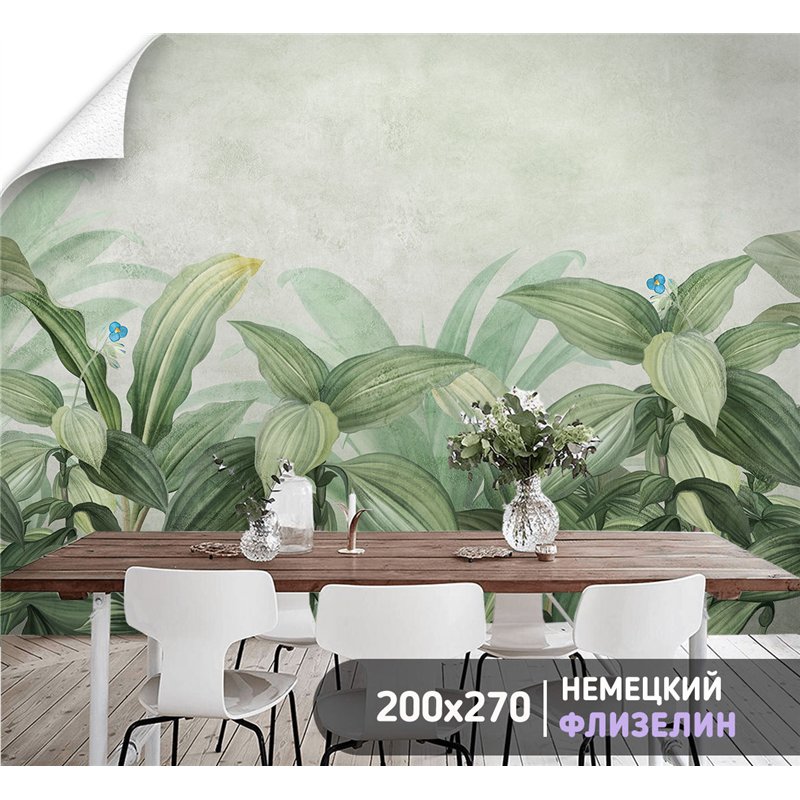 Фотообои цветы с листьями моющиеся для кухни 200х270
