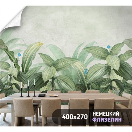 Фотообои тропические листья и цветы на кухню 400х270