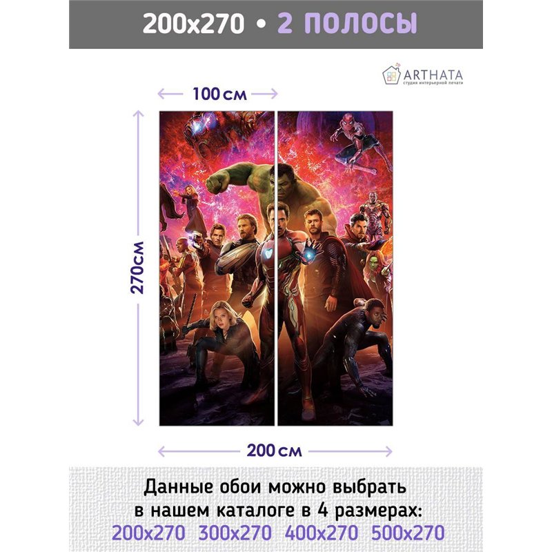 Фотообои на стену детские - Марвел, супергерои, - 200 x 270 см Обои винил на флизелине моющиеся для девочки или мальчика.