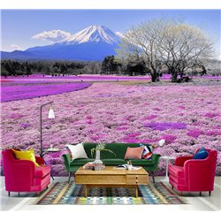 Фотообои пейзаж с цветами и горой моющиеся для кухни 500х270