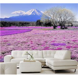 Фотообои пейзаж с цветами и горой моющиеся для кухни 500х270