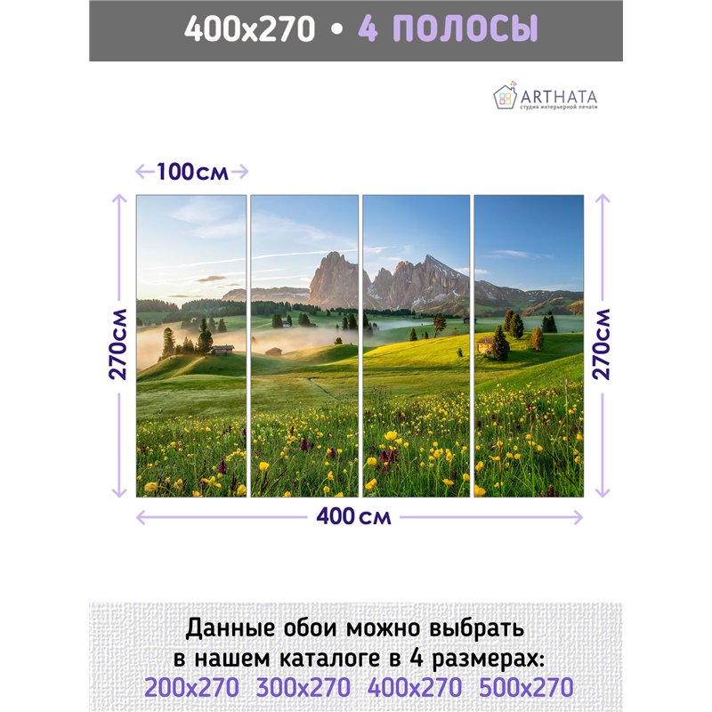 Фотообои пое в цветах с горами на кухню моющиеся 400х270