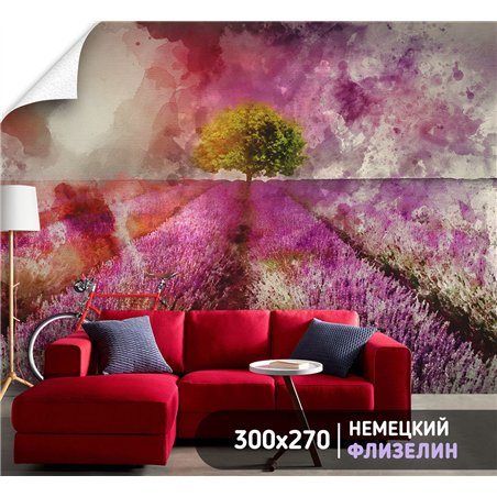 Фотообои розовое лавандовое поле на кухню 300х270