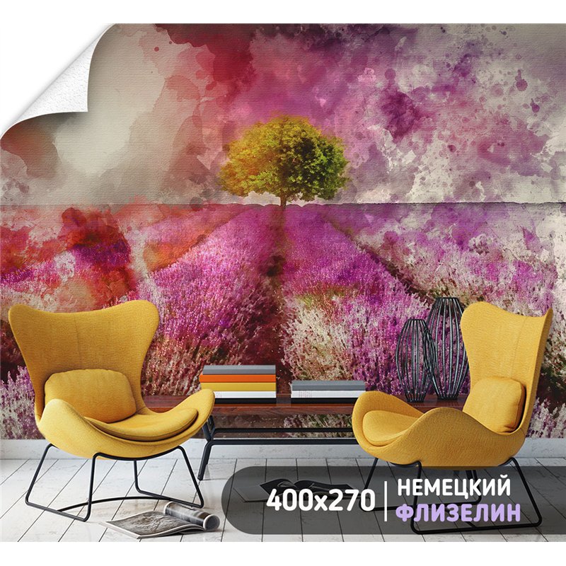 Фотообои розовое лавандовое поле 3d для зала 400х270