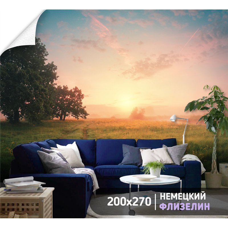 Фотообои дорога в поле моющиеся на кухню 200х270