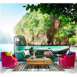 Фотообои тропическое море и лодка на кухню моющиеся 500х270