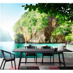 Фотообои тропическое море и лодка на кухню моющиеся 500х270