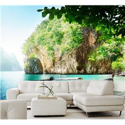 Фотообои тропическое море и лодка на кухню моющиеся 500х270