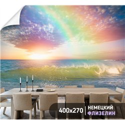 Фотообои море на закате с радугой 400х270