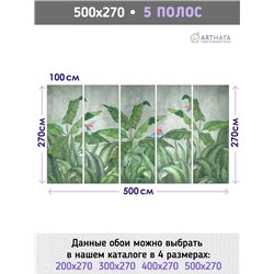 Фотообои тропические растения и папугаи на кухню 500х270