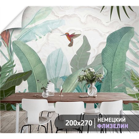 Фотообои тропические растения и птицы на кухню 200х270