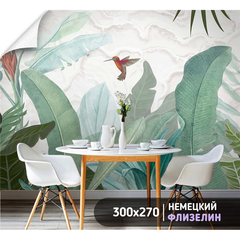 Фотообои тропические птицы и растения в спальню 300х270