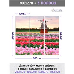Фотообои тюльпаны и мельница в коридор моющиеся 300х270