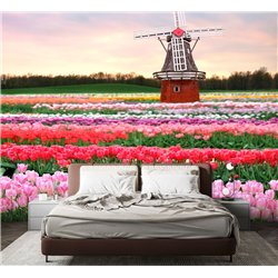 Фотообои тюльпаны и мельница в коридор моющиеся 300х270