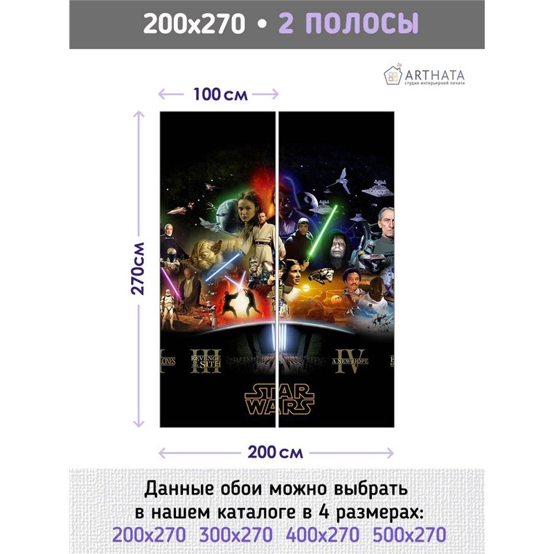 Фотообои на стену детские - Герои Star Wars - 200x270 - Обои винил на флизелине Комикс, вселенная звездных войнов, для мальчиков