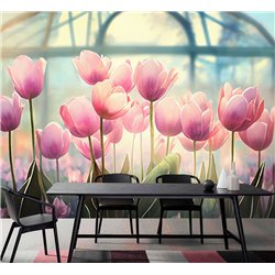 Фотообои розовые тюльпаны для кухни 400х270