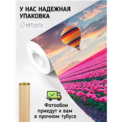 Фотообои поле тюльпанов на закате и воздушный шар 200х270