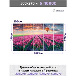 Фотообои воздушный шар и поле с тюльпанами в зал 500х270