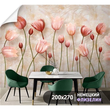 Фотообои розовые цеты тюльпанов на кухню 200х270