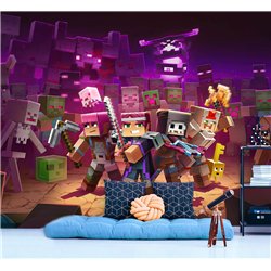 Фотообои детские - фон игры майнкрафт - 400 x 270 см Фото-обои в детскую комнату Minecraft, 3д кубы, персонажи, для мальчиков ил
