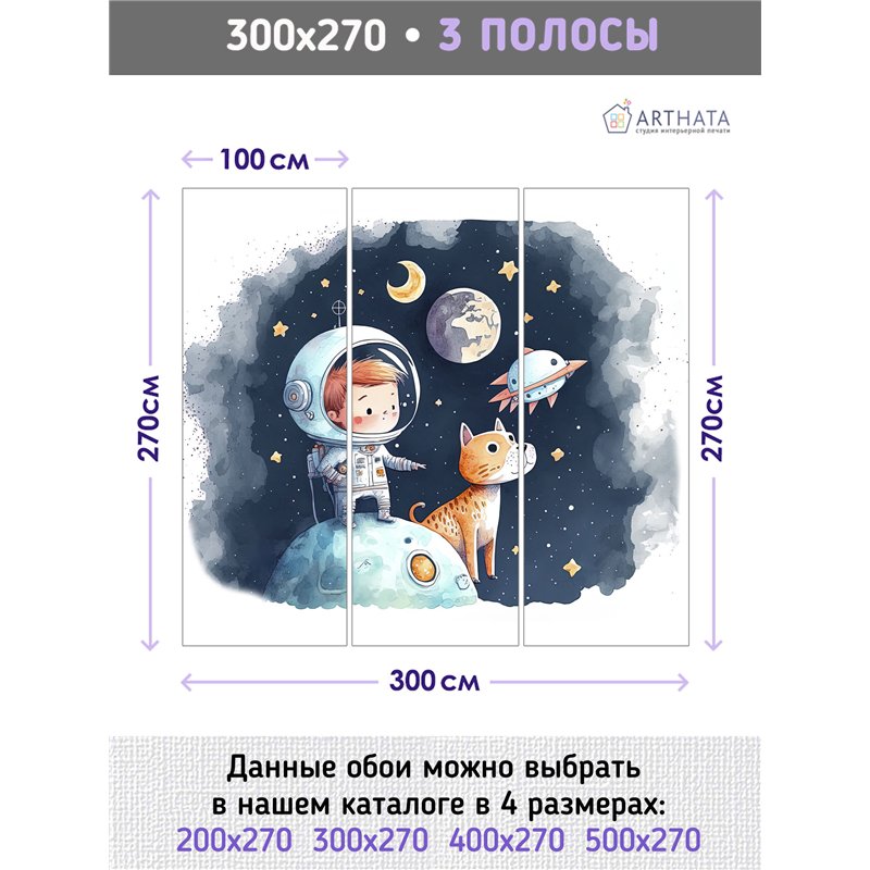 Фотообои космонавт и планеты моющиеся на кухню 300х270