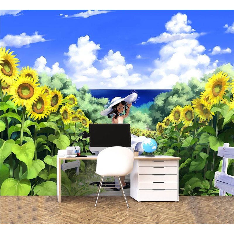 Фотообои на стену детские Аниме девочка подсолнухи 200x270