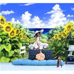 Фотообои на стену детские Аниме девочка подсолнухи 200x270