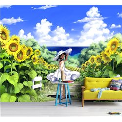Фотообои на стену детские Аниме девочка подсолнухи 200x270
