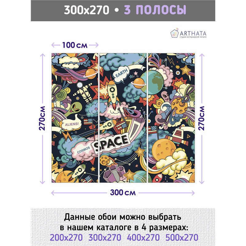 Фотообои космические дудл граффити в зал метровые 300х270