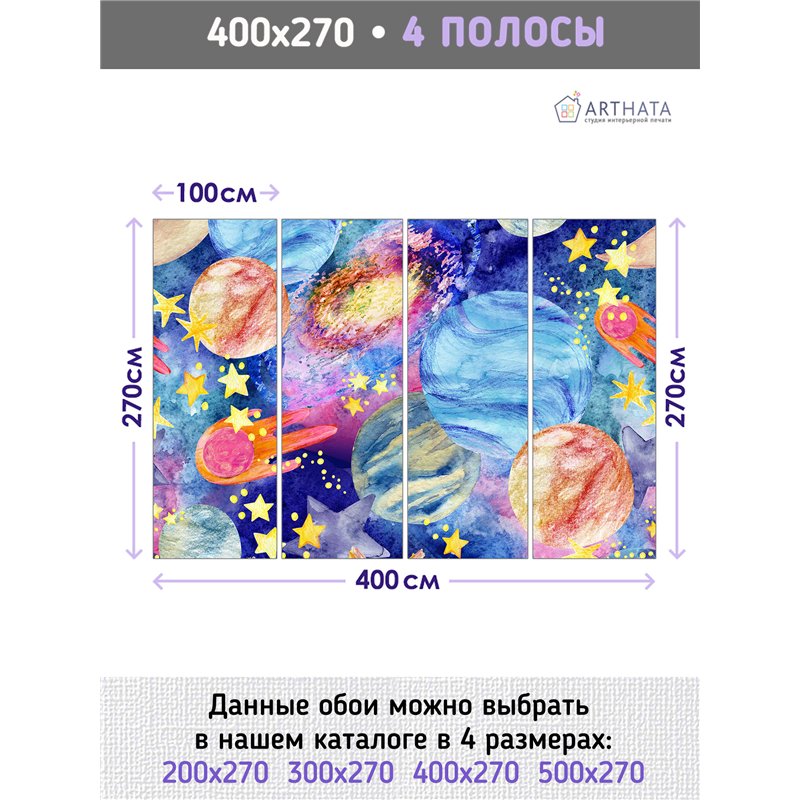 Фотообои акварельный космос на кухню метровые 400х270
