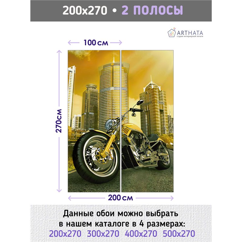 Фотообои мотоцикл на фоне города для зала метровые 200х270