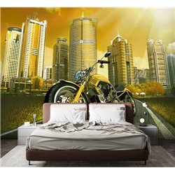 Фотообои мотоцикл на фоне города для зала метровые 200х270