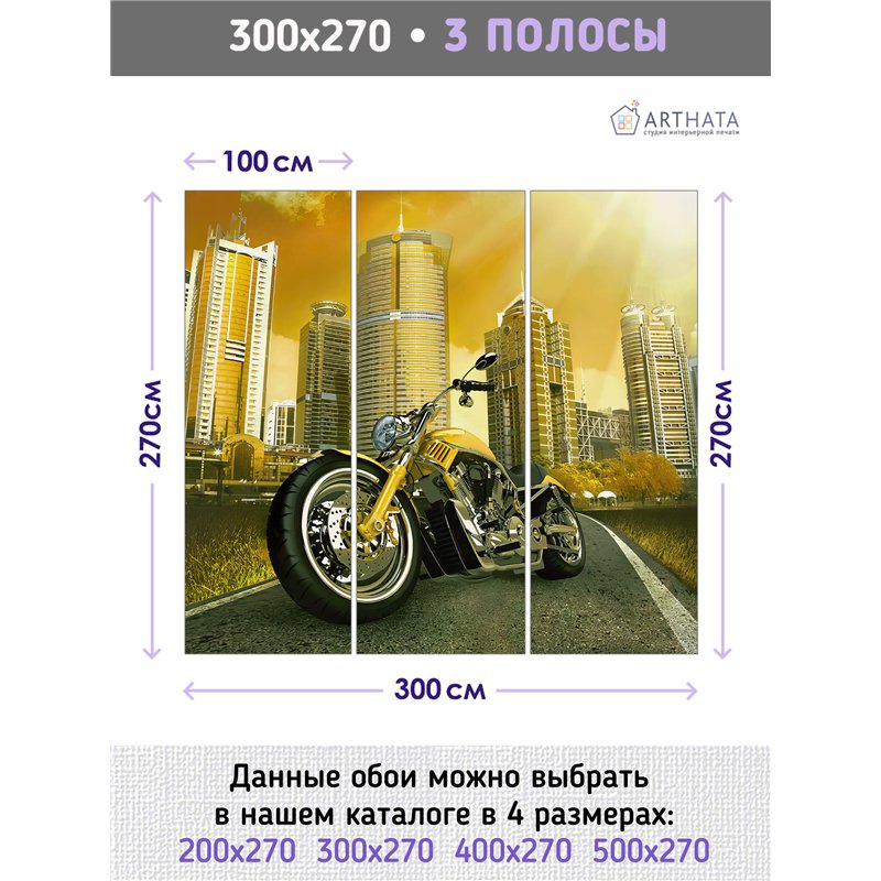 Фотообои с мотоциклом на фоне города в коридор 300х270
