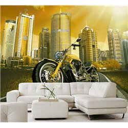Фотообои с мотоциклом на фоне города в коридор 300х270