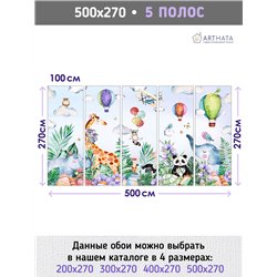 Фотообои акварельные звери и воздушные шары детям 500х270