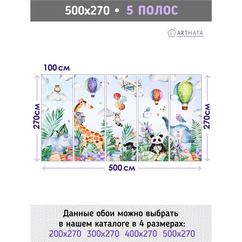 Фотообои акварельные звери и воздушные шары детям 500х270