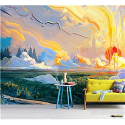 Фотообои детские иллюстрация поля небо на закате 400x270