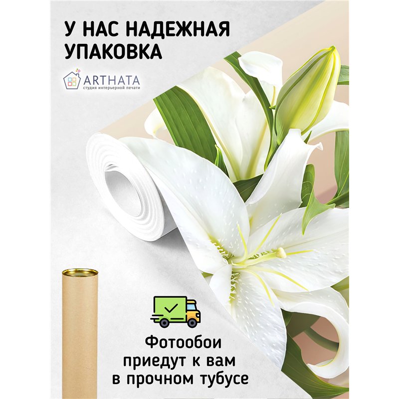 Фотообои белые лилии на бежевом фоне для кухни 200х270