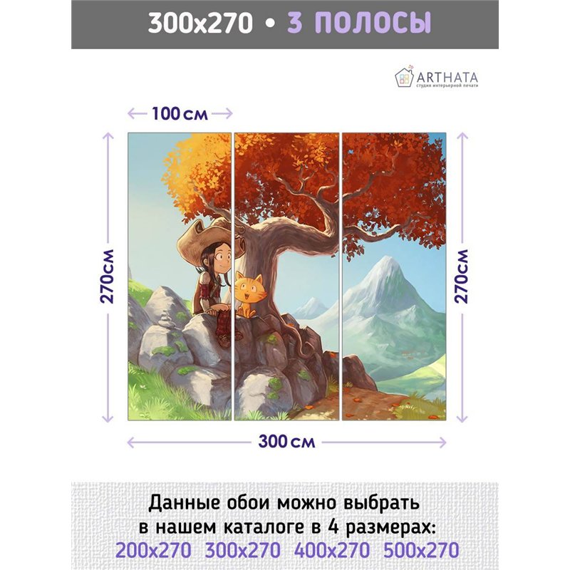 Фотообои детские флизелиновые девочка и кот 300x270