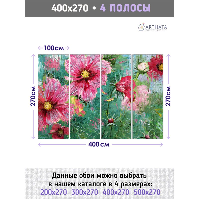 Фотообои рисунок цветов на зеленом фоне в зал 400х270