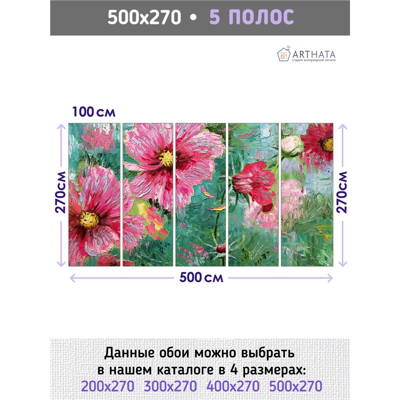 Фотообои картина с цветами на зеленом фоне в спальню 500х270