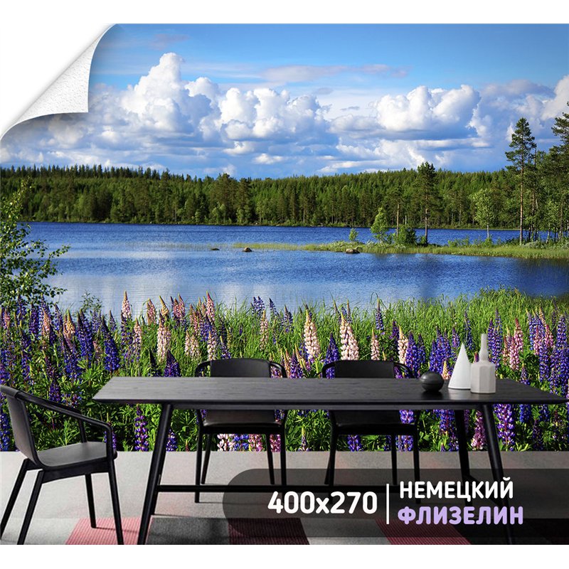 Фотообои берез озера в цветах на кухню моющиеся 400х270