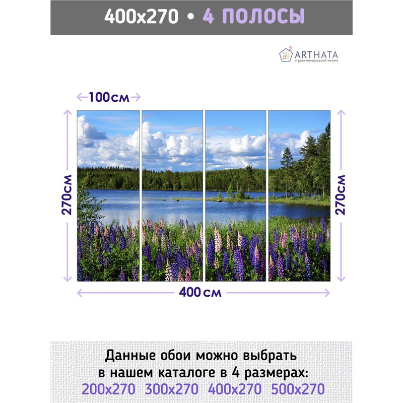Фотообои берез озера в цветах на кухню моющиеся 400х270