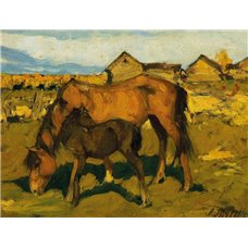 Картина на холсте по фото Модульные картины Печать портретов на холсте Туржанский Леонард «Лошадь с жеребенком»