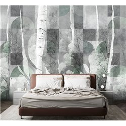 Фотообои дероевья и геометрические фигуры для зала 300х270